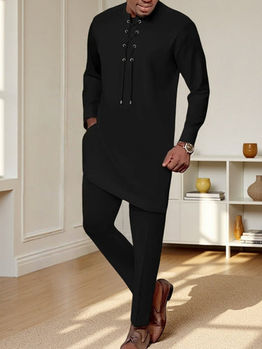 TACOHEAL Long Sleeve Black Drawstring Men's Pants Set