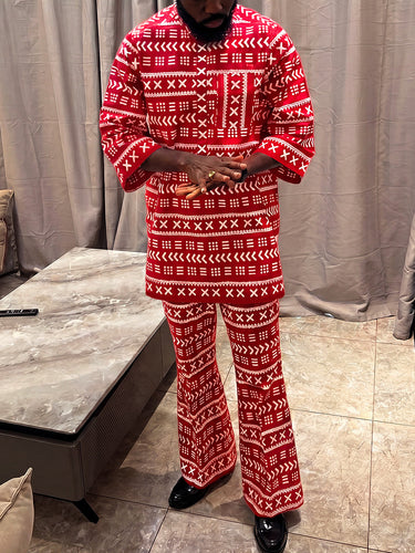 TACOHEAL Round Neck Printed Men's Pants Set
