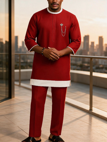 TACOHEAL Colorblock Round Neck Men's Set