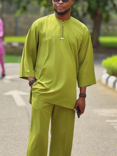 TACOHEAL Solid Round Neck Men's Pants Set