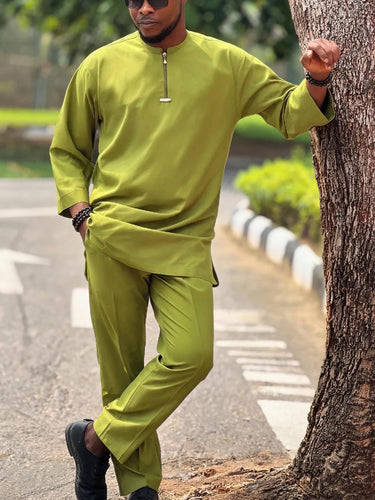 TACOHEAL Solid Round Neck Men's Pants Set