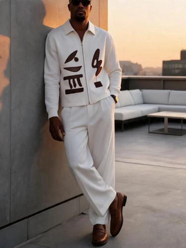TACOHEAL Special Pattern Zip-Up Long Sleeve Men's Set