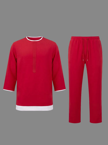 TACOHEAL Colorblock Round Neck Men's Set