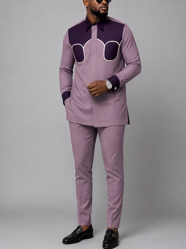 TACOHEAL Colorblock Turndown Long Sleeve Men's Set