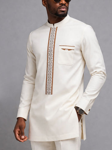 TACOHEAL Mandarin Collar Embroidered Pocket Men's Set