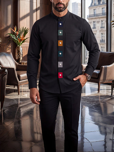 TACOHEAL Colorblock Button Down Long Sleeve Men's Set