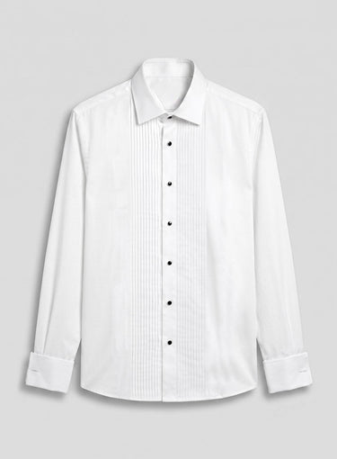TACOHEAL Pleated Front Solid Men's Tuxedo Shirt
