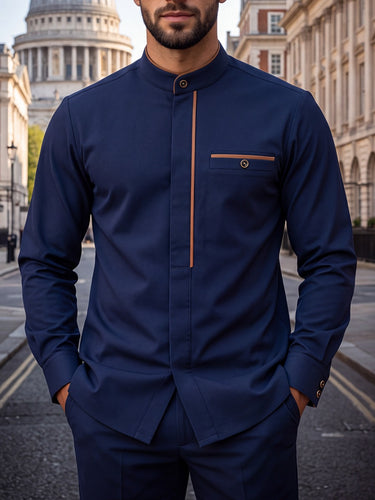 TACOHEAL Mandarin Collar Colorblock Long Sleeve Men's Set