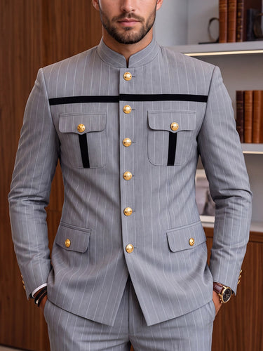 TACOHEAL Colorblock Button Down Pocket Men's Set