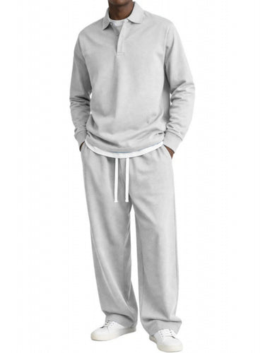 TACOHEAL Solid Long Sleeve Polo Tracksuit Set