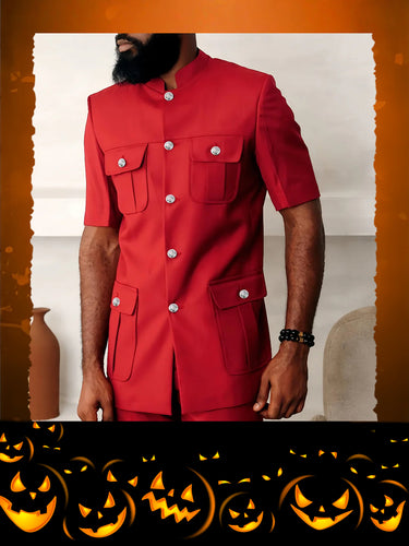 TACOHEAL Solid Short Sleeve Button Down Men's Set