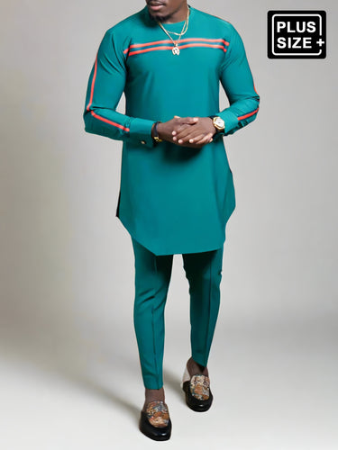 TACOHEAL Plus Size Blue Webbing Patchwork Long Sleeve Men's Set