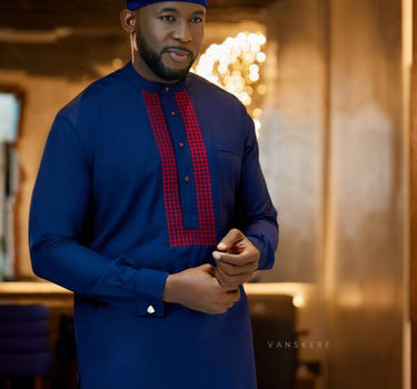 New African Blue Embroidered Men's Set