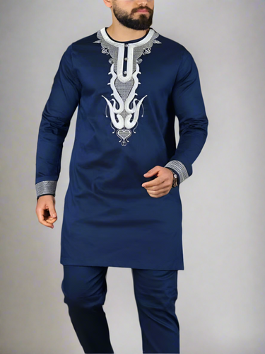 TACOHEAL Dashiki Ethnic Embroidered Shirt Men's Set