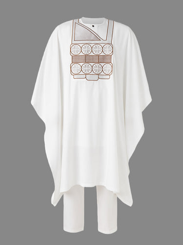 TACOHEAL African Embroidery White Agbada 3 Pieces Men's Set