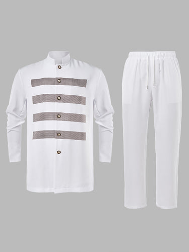 TACOHEAL Printed Long Sleeve Wedding Men's Pants Set