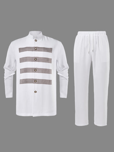 TACOHEAL Printed Long Sleeve Wedding Men's Pants Set