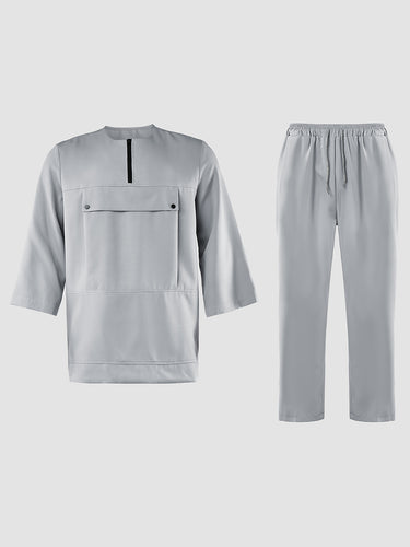 TACOHEAL New Zipper Pocket Round Neck Men's Pants Set