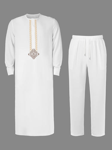 TACOHEAL Ethnic Embroidered Long Sleeve Men's Pants Set