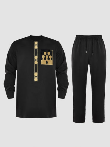 TACOHEAL Round Neck Embroidered Long Sleeve Men's Pants Set