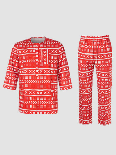 TACOHEAL Round Neck Printed Men's Pants Set