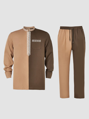 TACOHEAL Colorblock Embroidered Long Sleeve Men's Set