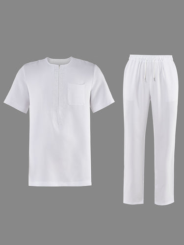 TACOHEAL Minimalist Embroidery Short Sleeve Men's Pants Set