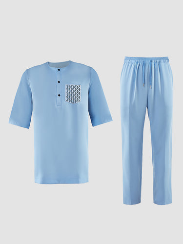 TACOHEAL Embroidered Pocket Short Sleeve Men's Set