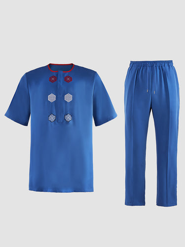 TACOHEAL New Embroidered Short Sleeve Pants Set For Men