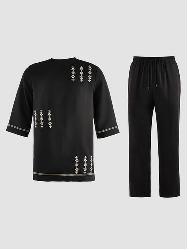 TACOHEAL Round Neck Minimalist Embroidered Men's Set