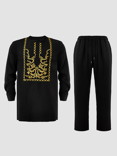 TACOHEAL Ethnic Embroidered Black Men's Pants Set
