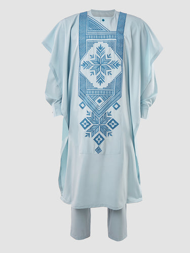 TACOHEAL Embroidery Blue Agbada 3 Pieces Set For Men