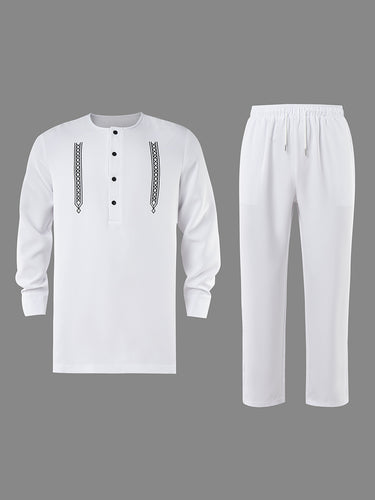 TACOHEAL Embroidery Long Sleeve Button Men's Set