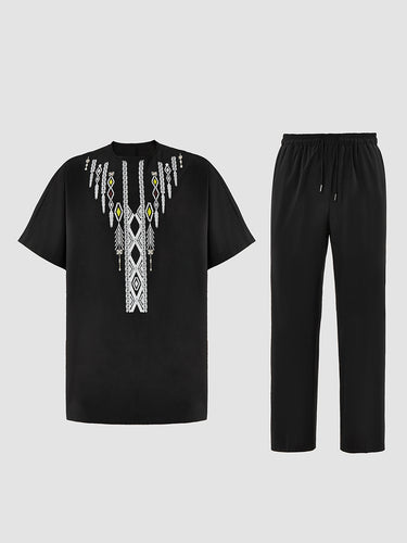 TACOHEAL African Embroidered Short Sleeve Men's Pants Set