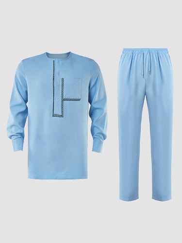 TACOHEAL Embroidery And Pocket Long Sleeve Men's Set