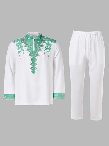 TACOHEAL Luxury Embroidered Long Sleeve Men's Set