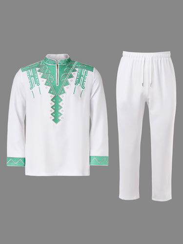 TACOHEAL Luxury Embroidered Long Sleeve Men's Set
