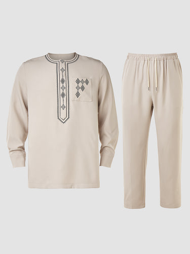 TACOHEAL Embroidered Long Sleeve Men's Pants Set