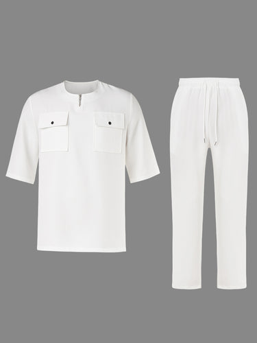 TACOHEAL Solid Pocket Half Sleeve Men's Pants Set