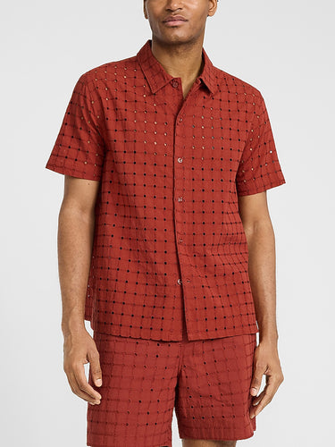 TACOHEAL Turndown Collar Eyelet Short Sleeve Men's Set