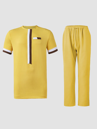 TACOHEAL Colorblock Print Short Sleeve Men's Casual Set