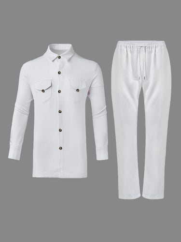 TACOHEAL White Long Sleeve Button Down Men's Set