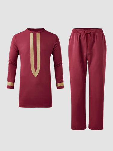 TACOHEAL Wine Embroidered Sleeve Shirt With Pants