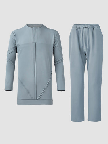 TACOHEAL Plus Size Plain Round Neck Pants Set