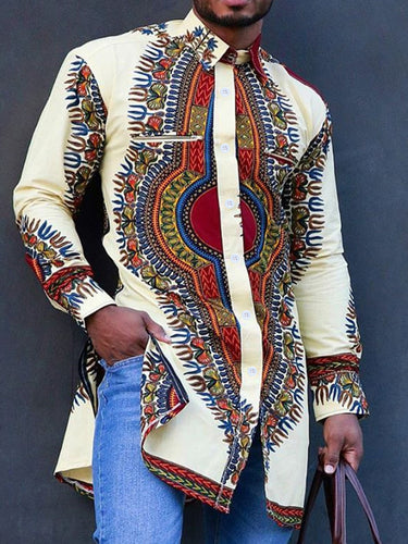 TACOHEAL New Turndown Collar Ethnic Printed Long Sleeve Men's Shirt