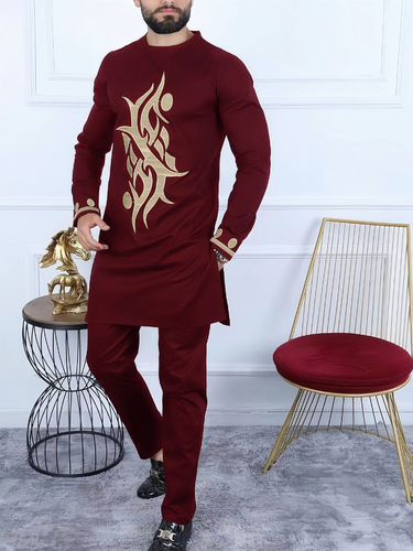 TACOHEAL Traditional Embroidered Red Men's Set