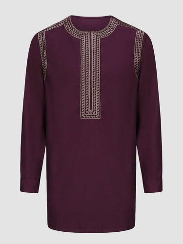 TACOHEAL Traditional African Round Neck Red Embroidered Men's Set