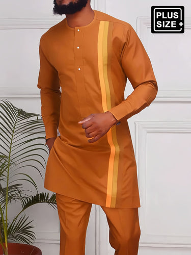 TACOHEAL Plus Size Yellow Webbing Patchwork Long Sleeve Men's Set