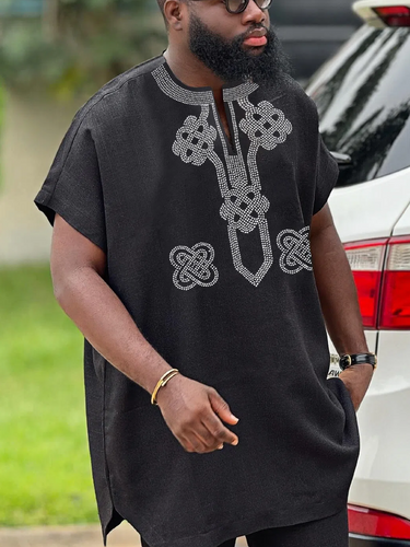 New Trend Short Sleeve Rhinestone Men's Set