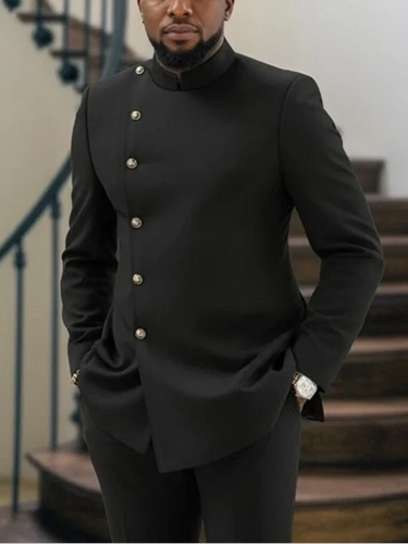 TACOHEAL Mandarin Collar Metal Button Long Sleeve Men's Set